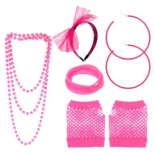 ZEYIYER 80er Jahre Outfits für Frauen Kostüm Set, 80er Jahre Retro Party Zubehör, Spitze Stirnband Ohrringe Halskette Armband Fischnetz Handschuhe von ZEYIYER