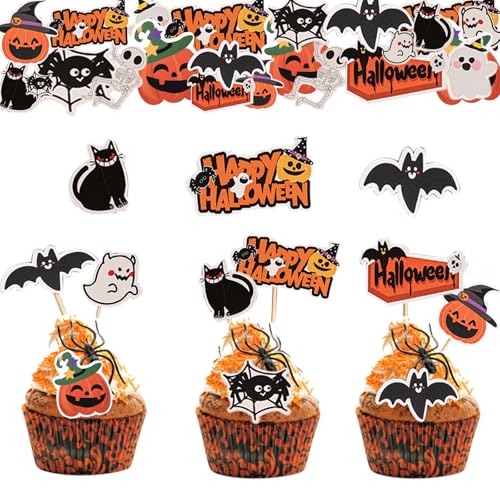 Halloween Tortendeko,100 Stück Halloween Kürbis Tortenaufleger, Halloween Cupcake Toppers,Dessert Deko Halloween Motto Partyzubehör Halloween Torten Deko von ZFHLZJY