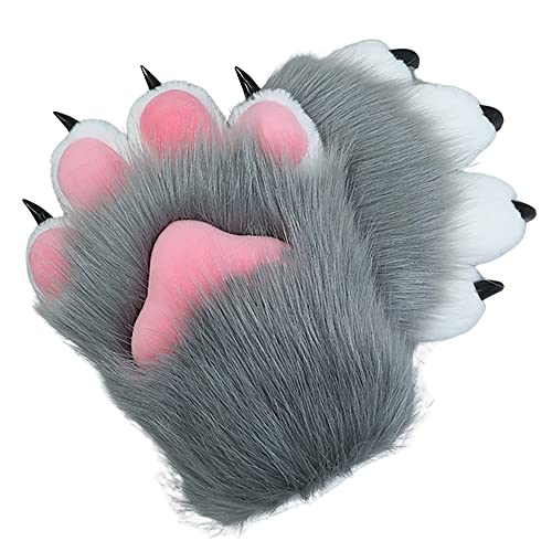 ZFKJERS Cosplay Tier Katze Wolf Hund Fuchs Fursuit Pfoten Krallen Handschuhe Kostümzubehör für Erwachsene (Grau) von ZFKJERS