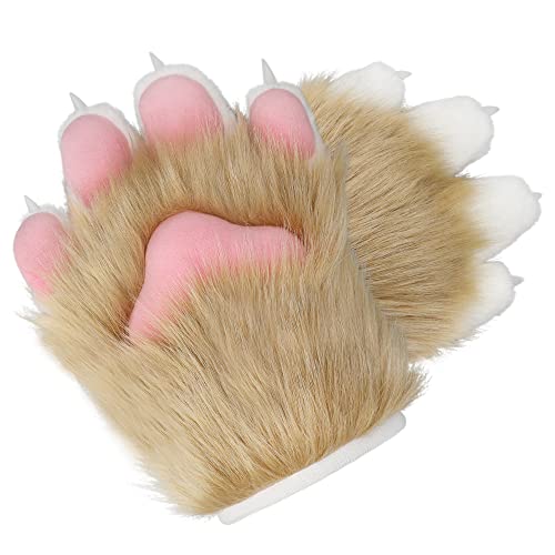 ZFKJERS Cosplay Tier Katze Wolf Hund Fuchs Fursuit Pfoten Krallen Handschuhe Kostümzubehör für Erwachsene (Khaki) von ZFKJERS