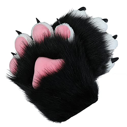 ZFKJERS Cosplay Tier Katze Wolf Hund Fuchs Fursuit Pfoten Krallen Handschuhe Kostümzubehör für Erwachsene (Weiß schwarz) von ZFKJERS