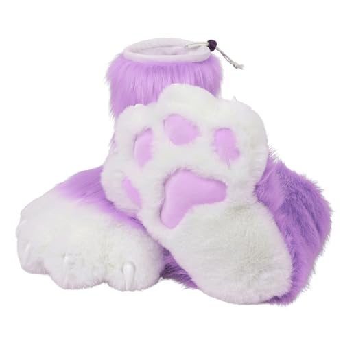 ZFKJERS Cosplay Tierkatze Kunststoffkrallen für Fursuit Füße Pfotenschuhe Pelzige Pfotenpantoffeln Erwachsene Kostüm Zubehör Set (Purple) von ZFKJERS