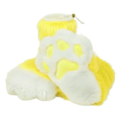 ZFKJERS Cosplay Tierkatze Kunststoffkrallen für Fursuit Füße Pfotenschuhe Pelzige Pfotenpantoffeln Erwachsene Kostüm Zubehör Set (Yellow) von ZFKJERS