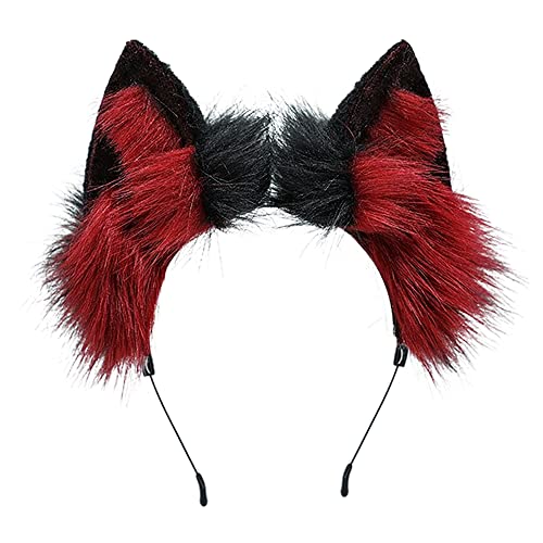 ZFKJERS Handgefertigtes Fell Fuchs Katzenohren Stirnband Fursuit Kopfbedeckung Cosplay Kostüm Party Zubehör (Rot schwarz) von ZFKJERS