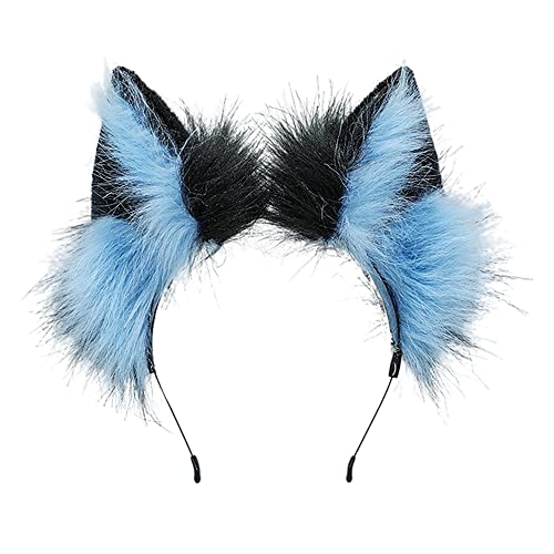 ZFKJERS Handgefertigtes Fell Fuchs Katzenohren Stirnband Fursuit Kopfbedeckung Cosplay Kostüm Party Zubehör (Blau Schwarz) von ZFKJERS