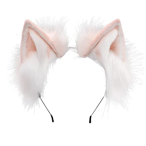 ZFKJERS Handgefertigtes Fell Fuchs Katzenohren Stirnband Fursuit Kopfbedeckung Cosplay Kostüm Party Zubehör (Rosa Weiß) von ZFKJERS