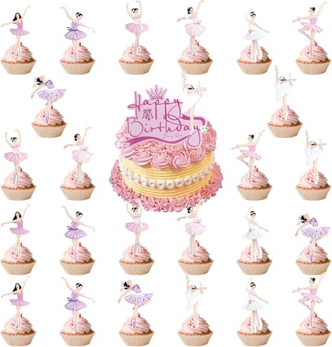 33 Stück Ballerina Tanzende Mädchen Geburtstag Tortendeko, Ballett Girl Cupcake Toppers und Cake Dekoration Für Baby Shower Mädchen Geburtstag Hochzeit Brautparty Party Kuchen Deko von ZGCXRTO