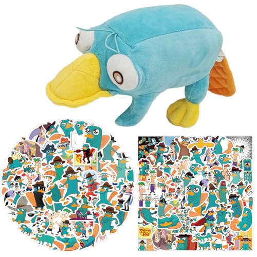 Schnabeltier Plüsch Puppe und 55pcs Schnabeltier Aufkleber Figuren Spielzeug Plushie Niedlich Weich Meerestiere Stoffpuppe Kissen Plüsch Stofftier Dekoration Kinder Geschenke Weihnachten Geburtstag von ZGCXRTO