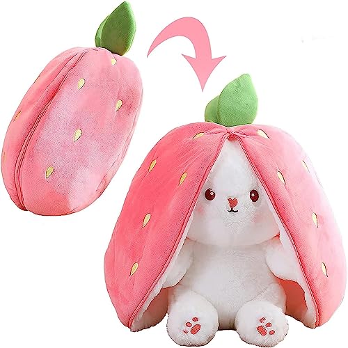 Verstecken Hasen Plüsch, Gefülltes Kaninchen mit Erdbeere, Osterhase Plüschier In Erdbeere, kleine Kaninchen Stoffpuppen, Ostern und Kindertag Geschenke für Jungen Mädchen (18cm) von ZGCXRTO