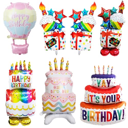 ZGCXRTO Happy Birthday Torten XXL,6 Stück Geschenk Birthday Luftballon Stehend Happy Birthday Ballon Party Zubehör Kuchen Folienluftballon Party Dekoration for Junge Mädchen Kindergeburtstag von ZGCXRTO