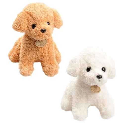 ZGCXRTO Realistische Teddy Dog,2 Stück 18cm Teddy Hund Kuscheltier-Simulationshund Welpe Suffed Doll Plüschtier Weiches Kuscheliges Cartoon Tier Weiches Spielzeug Plüschpuppe Für Kinder (Weiß Beige) von ZGCXRTO