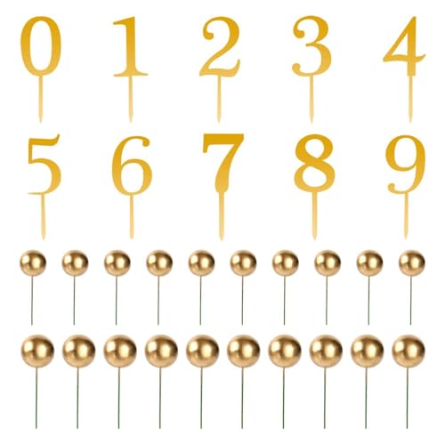 10 Stück Zahleneinsätze Und 20 Stück Goldene Kugeleinsätze, 0–9 Zahleneinsätze, Kuchendekorationen, Kuchenaufsatz, Acryl-Kuchendekoration, Goldene Kuchendekoration, Diy-Kuchendekoration von ZGDEIWGF