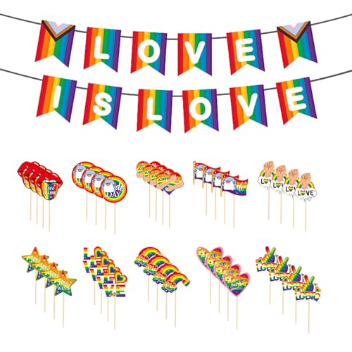 40 Stück Kuchenstecker Und 1 Stück Flagge, Kuchendekorationsstecker, Partydekorationen, Regenbogen-Themendekorationen von ZGDEIWGF