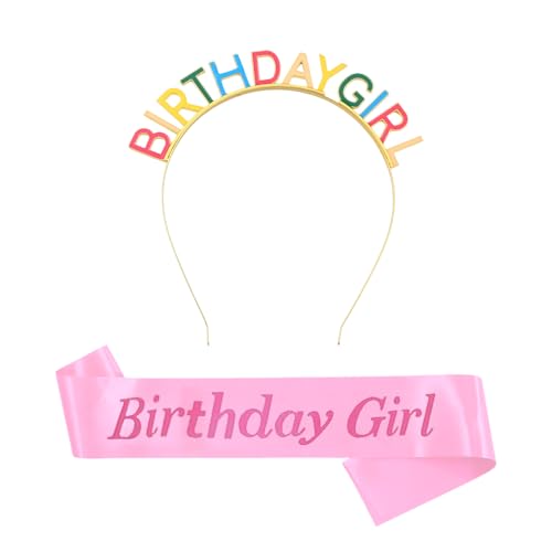 ZGDEIWGF 1 Stück Geburtstagsstirnband, 1 rosa Schultergurt, Happy Birthday Kopfschmuck, Mädchen Geburtstagskopfschmuck, Mädchen Geburtstagsstirnband, Geburtstagsaccessoires von ZGDEIWGF