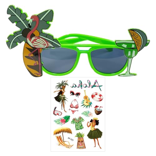 ZGDEIWGF 1 Stück Hawaii-Party-Brille, 1 Stück Hawaii-Party-Tattoo-Aufkleber, Lustige Brille, Flamingo-Brille von ZGDEIWGF