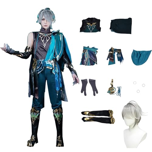 Alhaitham Cosplay-Kostüme mit Perücken für Genshin Impact-Figuren, Kawaii-Spielcharakter-Cosplays, Outfits-Set für Halloween, Karneval, Party-Outfits, geeignet als Anziehuniform, Anzüge, Geschenke f von ZHAOSJ