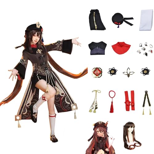 Hu Tao Cosplay-Kostüme mit Perücken für Genshin Impact-Figuren, Kawaii-Spielcharakter-Cosplays, Outfits-Set für Halloween, Karneval, Party-Outfits, geeignet als Anziehuniform, Anzüge, Geschenke für von ZHAOSJ