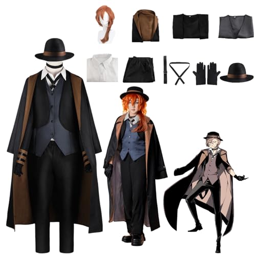 ZHAOSJ Anime Bungo Stray Dogs Cosplay Kostüm Charakter Nakahara Chuuya Fancy Dress Up mit Perücke Frauen Uniform Outfits Komplettset Halloween Karneval Party von ZHAOSJ