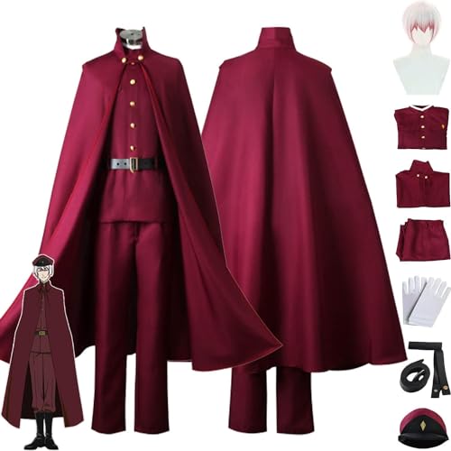 ZHAOSJ Anime Bungou Stray Dogs Staffel 4 Saigiku Jono Cosplay Kostüm Outfit Rote Uniform Komplettset Halloween Karneval Party Dress Up Anzug Mit Hut Perücke von ZHAOSJ