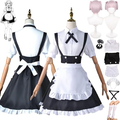 ZHAOSJ Anime Call Of The Night Nanakusa Nazuna Cosplay Kostüm Outfit Dienstmädchen Uniform Perücke Falsche Zähne Komplettset Halloween Karneval Dress Up Anzug von ZHAOSJ