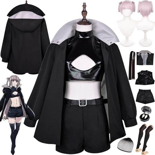 ZHAOSJ Anime Call Of The Night Nanakusa Nazuna Cosplay Kostüm Outfit Schwarze Uniform Perücke Falsche Zähne Komplettset Halloween Karneval Dress Up Anzug von ZHAOSJ