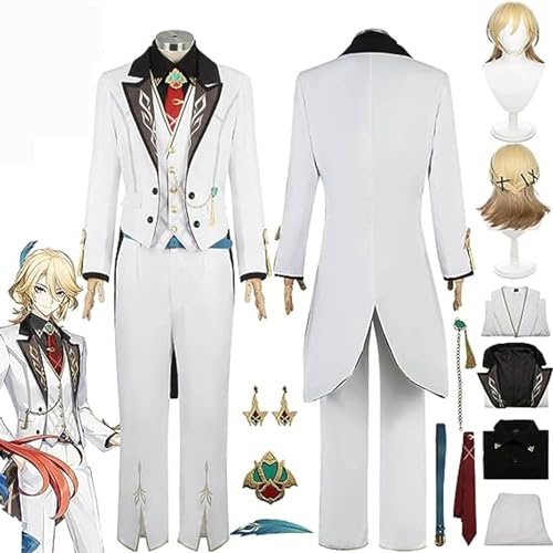 ZHAOSJ Anime Genshin Impact Cosplay-Kostüm, Anime-Charakter Kaveh-Kostüm, Uniform mit Perücke, Kaveh-Halloween-Kostüm, weißes Mantelkleid, Kimono-Umhang für Jungen von ZHAOSJ