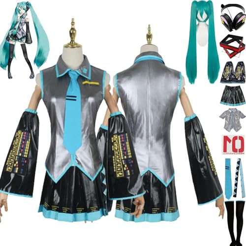 ZHAOSJ Anime H'atsune Mik'u Cosplay-Kostüm, Spielzeugfigur H'atsune Mik'u Fancy Robe Dress Uniform, H'atsune Mik'u Theme Halloween Maid Dress Kimono Cape mit Zubehör von ZHAOSJ