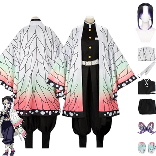 ZHAOSJ Anime Kochou Shinobu Cosplay Kostüm Outfit Dämon Slayer Kamado Nezuko Kimono Perücke Cape Kopfschmuck Full Set Halloween Party Uniform Anzug von ZHAOSJ