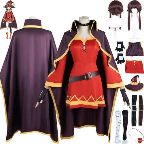 ZHAOSJ Anime KonoSuba God's Blessing On This Wonderful World Cosplay Kostüm Outfit Megumin Uniform Umhang Komplettes Set Halloween Dress Up Anzug mit Perücke Hut Augenklappe für Frauen Mädchen von ZHAOSJ