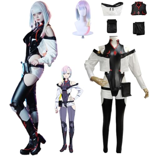 ZHAOSJ CosDance Anime Cyberpunk Edgerunner Lucy Cosplay Kostüm mit Perücke Spielcharakter Jumpsuits Outfit Halloween Dress Up Uniform Anzug für Frauen Karneval Party Komplettset Geschenke von ZHAOSJ