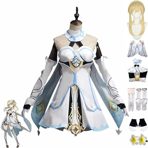 ZHAOSJ Game Genshin Cosplay-Kostüm, Anime-Charakter Lumine-Kleidungsanzug für Mädchen, Genshin Impact-Thema Lumine-Robenkleid, Halloween-Komplettset, Dienstmädchenkleid, Kimono-Umhang mit Perücke von ZHAOSJ