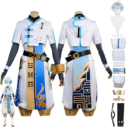 ZHAOSJ Genshin Impact Chongyun Cosplay Kostüm Outfit Spielzeugfiguren Hutao Raiden Shogun Uniform Komplettset Männer Jungen Halloween Party Dress Up Anzug Mit Perücke von ZHAOSJ