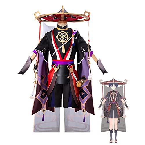 ZHAOSJ Genshin Impact Cosplay Kostüm, Cos Uniform Partykleid, Scaramouche Cosplay Halloween Outfit Impact Cosplay Set für Anime Spiel mit Hut von ZHAOSJ