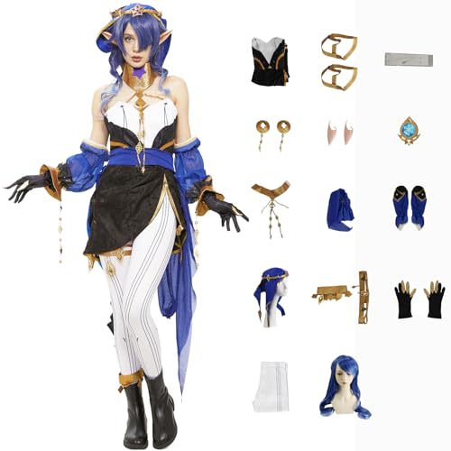 ZHAOSJ Genshin Impact Cosplay Layla Kostüm Spielcharakter Outfit mit Perücke Halloween Dress Up Uniform Anzug für Frauen von ZHAOSJ