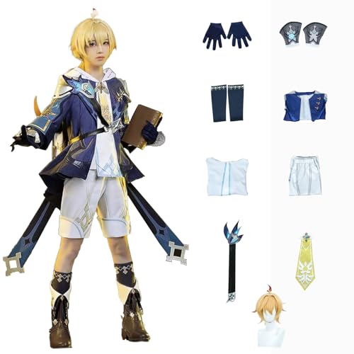 ZHAOSJ Genshin Impact Cosplay Mika Kostüm Spielcharakter Outfit mit Perücke Halloween Dress Up Uniform Anzug für Männer von ZHAOSJ