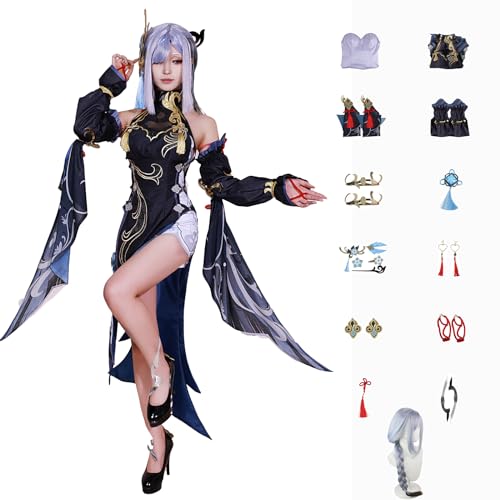 ZHAOSJ Genshin Impact Cosplay Shenhe Kostüm Spielcharakter Outfit mit Perücke Halloween Dress Up Uniform Anzug für Frauen von ZHAOSJ