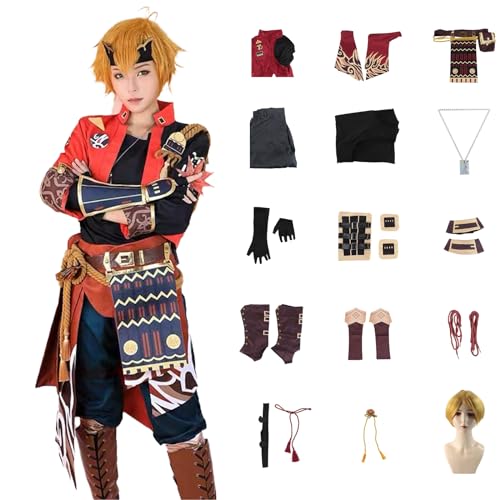 ZHAOSJ Genshin Impact Cosplay Thoma Kostüm Spielcharakter Outfit mit Perücke Halloween Dress Up Uniform Anzug für Männer von ZHAOSJ