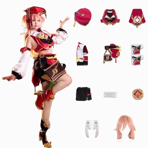 ZHAOSJ Genshin Impact Cosplay Yanfei Kostüm Spielcharakter Outfit mit Perücke Halloween Dress Up Uniform Anzug für Frauen von ZHAOSJ