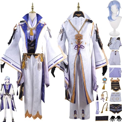 ZHAOSJ Genshin Impact Kamisato Ayato Cosplay Kostüm Outfit Charaktere Raiden Shogun Uniform Komplettes Set Halloween Party Dress Up Anzug Mit Perücke von ZHAOSJ