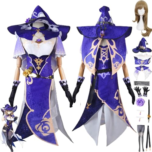 ZHAOSJ Genshin Impact Lisa Cosplay Kostüm Outfit Spielfiguren Hutao Raiden Shogun Uniform Komplettset Damen Mädchen Halloween Party Dress Up Anzug mit Hut Perücke von ZHAOSJ