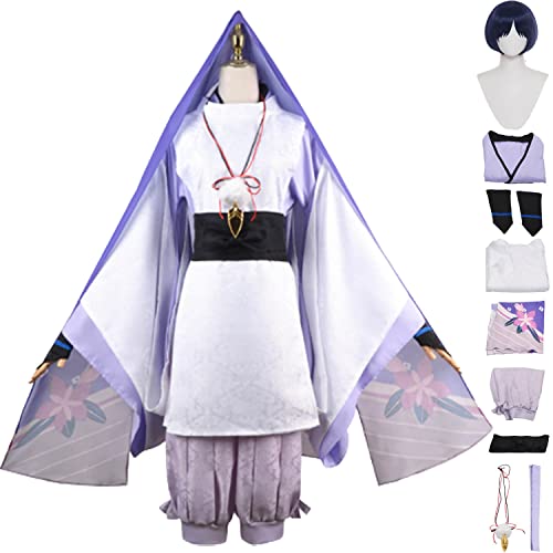 ZHAOSJ Genshin Impact Scaramouche Cosplay Kostüm Outfit Spielcharaktere Hutao Raiden Shogun Uniform Komplettset Herren Jungen Halloween Party Dress Up Anzug mit Perücke von ZHAOSJ