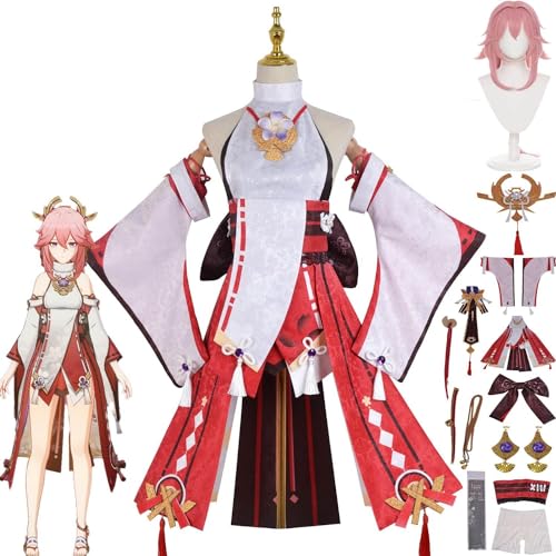 ZHAOSJ Genshin Impact Yaemiko Cosplay Kostüm Outfit Spielzeugfiguren Raiden Shogun Uniform Komplettset Halloween Party Dress Up Anzug Mit Perücke von ZHAOSJ