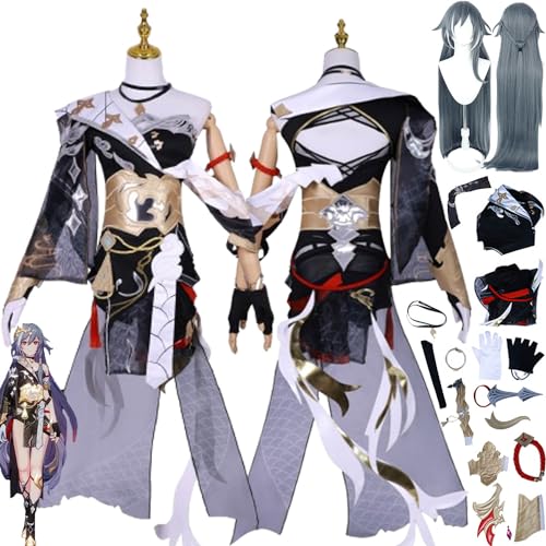 ZHAOSJ Honkai Impact 3 Herrscher of Sentience Cosplay Kostüm Outfit Spielcharakter Uniform Komplettes Set Halloween Party Dress Up Anzug mit Kopfschmuck Perücke Ohrring für Frauen Mädchen von ZHAOSJ