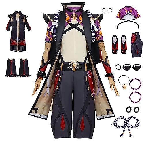 ZHAOSJ Premium Genshin Impact Arataki Itto Anime Cosplay Kostüm Outfit Scaramouche Wanderer Uniform Komplettset Halloween Dress Up Anzug mit Perücke von ZHAOSJ