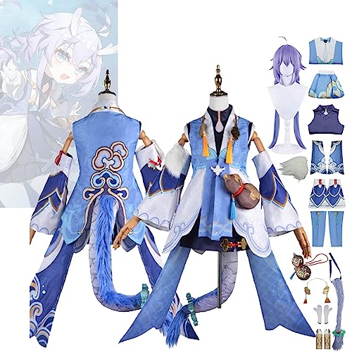 ZHAOSJ Premium Honkai Star Rail Bailu Cosplay Kostüm Outfit Spielcharakter Uniform Komplettes Set Halloween Party Karneval Dress Up Anzug mit Ohrring Kopfschmuck Perücke von ZHAOSJ