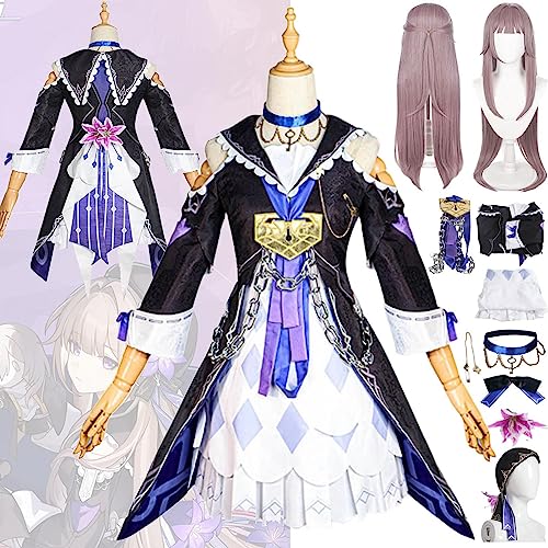 ZHAOSJ Premium Honkai Star Rail Herta Cosplay-Kostüm-Outfit, Spielcharakter-Uniform, komplettes Set, Halloween-Party, Karneval, Anziehanzug mit Ohrringen, Kopfschmuck, Perückenringen von ZHAOSJ