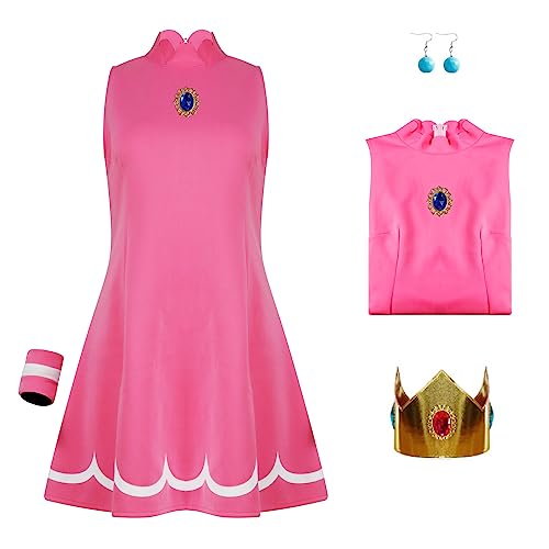 ZHAOSJ Prinzessin Peach Kostüm Erwachsene Daisy Rosalina Kleid mit Krone Cosplay Super Brothers Halloween Sport Outfit für Frauen von ZHAOSJ