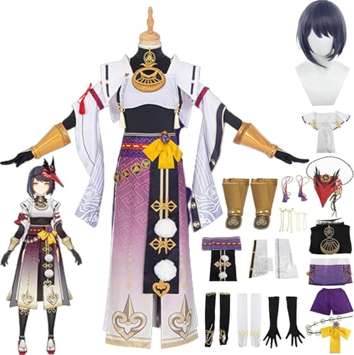 ZHAOSJ Spiel Genshin Impact Cosplay Kostüm, Spielzeugfigur Kujou Sara Kostüm Uniform mit Perücke, Genshin Impact Thema Kujou Sara Halloween Dienstmädchenkleid Kimono Umhang von ZHAOSJ