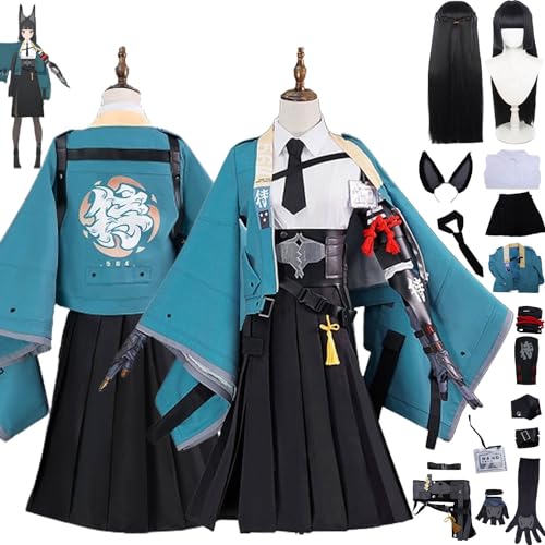 ZHAOSJ Spielfigur Hoshimi Miyabi Cosplay Kostüm Outfit Rolle Paly Grüne Uniform Komplettes Set Halloween Karneval Party Dress Up Anzug mit Perücke Kopfschmuck für Frauen Mädchen von ZHAOSJ