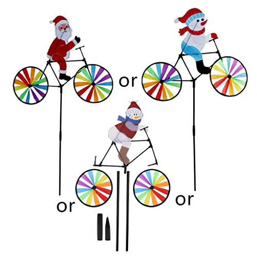 ZHAPEG 3D Großer Schneemann Weihnachtsmann Auf Fahrrad Windmühle Windspinner Whirligig Yard Garden von ZHAPEG